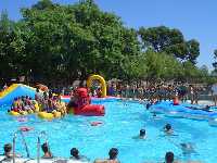 Los nios juegan en la piscina 